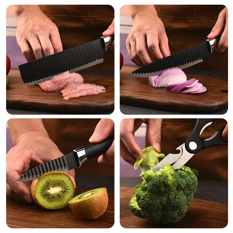 Kit de Facas DecoGrill Pro 6 em 1 - Lâminas de Aço Inox, Alças Ergonômicas e Design Moderno para Churrasco e Culinária - Decora Byte