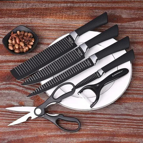 Kit de Facas DecoGrill Pro 6 em 1 - Lâminas de Aço Inox, Alças Ergonômicas e Design Moderno para Churrasco e Culinária - Decora Byte