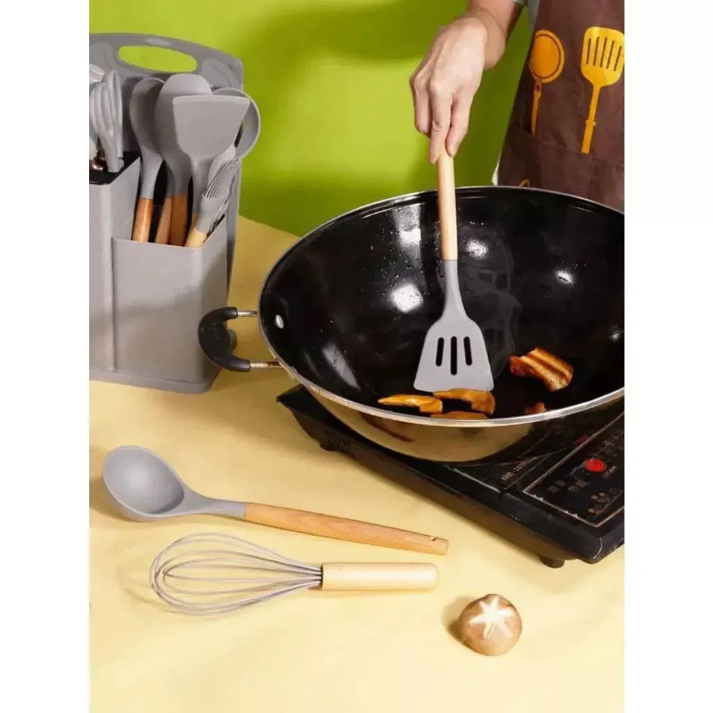 Kit Utensílios de Cozinha Silicone 19 Peças com Facas