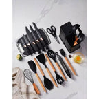 Kit Utensílios de Cozinha Silicone 19 Peças com Facas