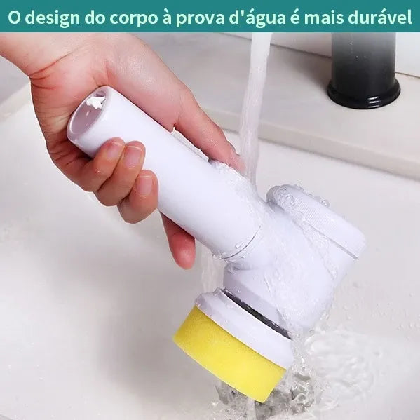 FlashClean Pro 5 em 1 - Escova Elétrica Sem Fio para Limpeza Rápida e Eficiente com 5 Cabeças Intercambiáveis - Decora Byte