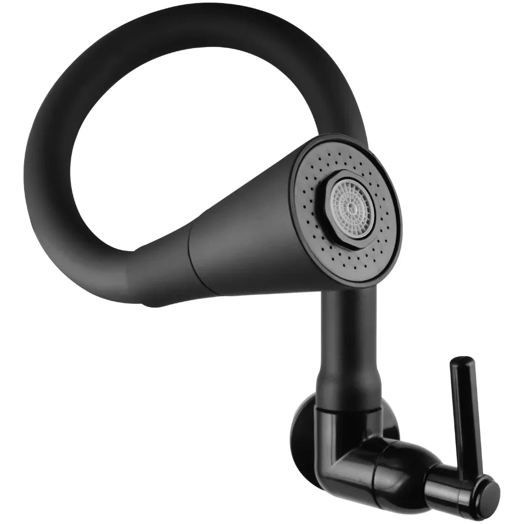 Torneira gourmet preta com cano flexível e jato duplo para cozinha moderna