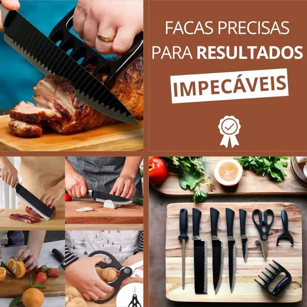 Conjunto de Facas ByteChef Churrasco 8 em 1 - Kit em Aço Inoxidável com Lâminas Afiadas e Design Ergonômico - Decora Byte