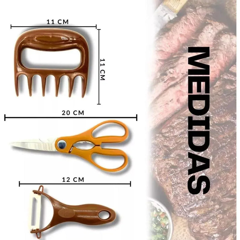 Conjunto de Facas ByteChef Churrasco 8 em 1 - Kit em Aço Inoxidável com Lâminas Afiadas e Design Ergonômico - Decora Byte
