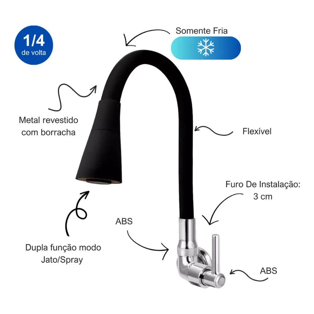 Torneira Flexível Gourmet Inox Cromada com Jato Duplo – FlexGourmet Pro