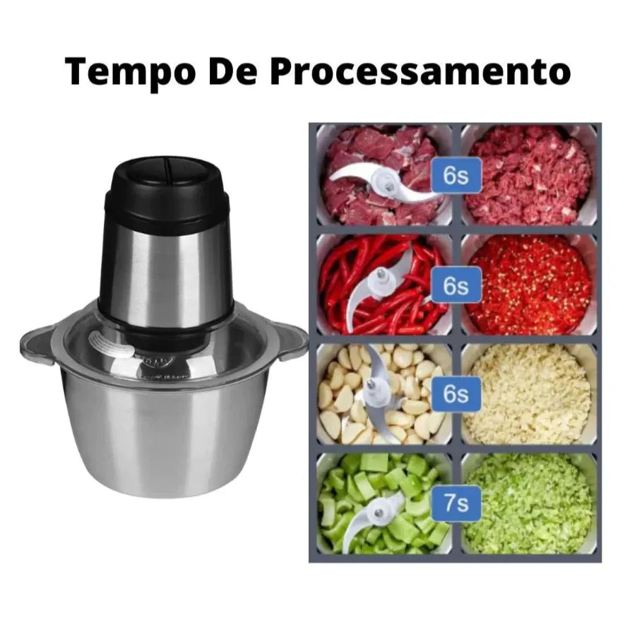 Triturador Elétrico de Alimentos 3L Inox – Processador Potente 850W com 4 Lâminas
