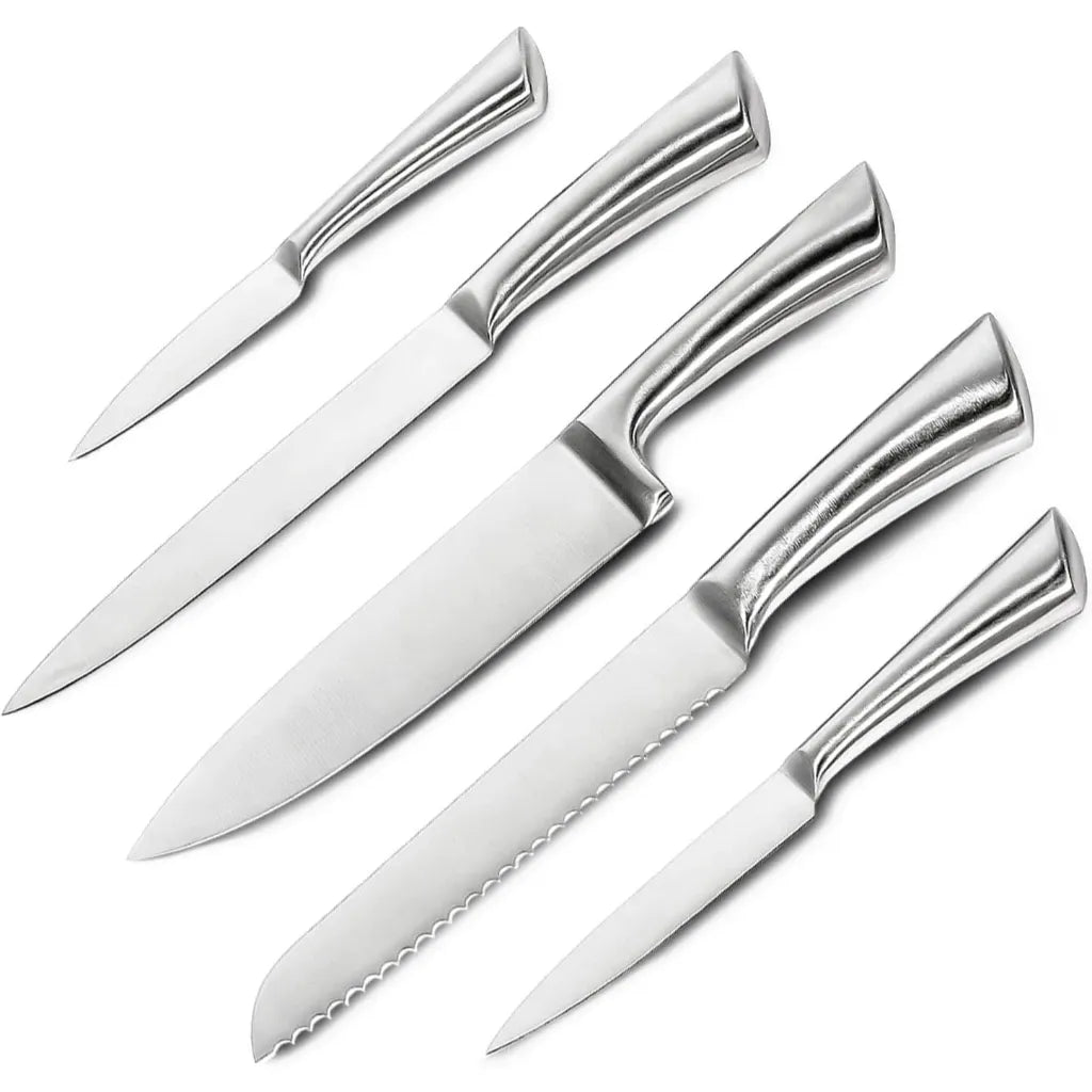 Kit 5 Facas Profissionais de Aço Inoxidável + 1 Descascador – Jogo 6 Peças