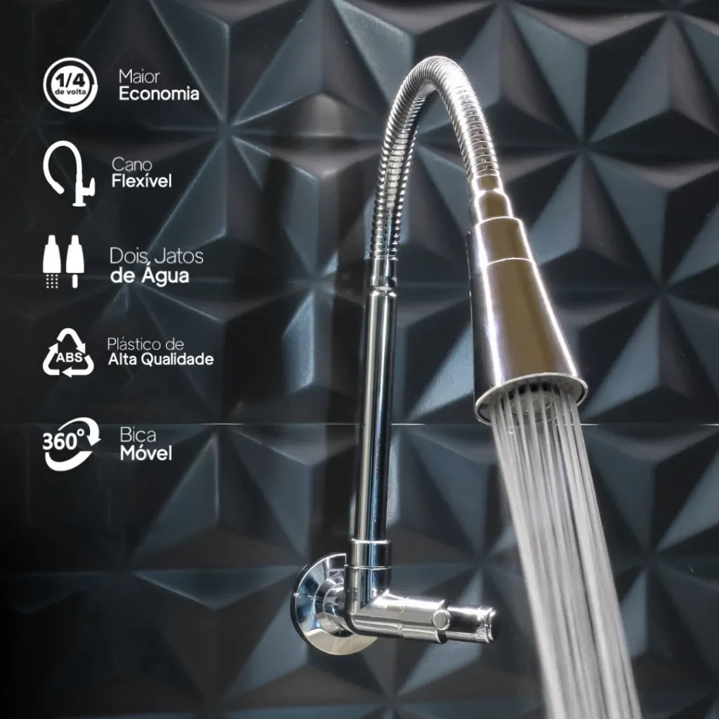 Torneira Gourmet Flexível Inox Cromada com Jato Duplo – FlexShine Pro 1/2"