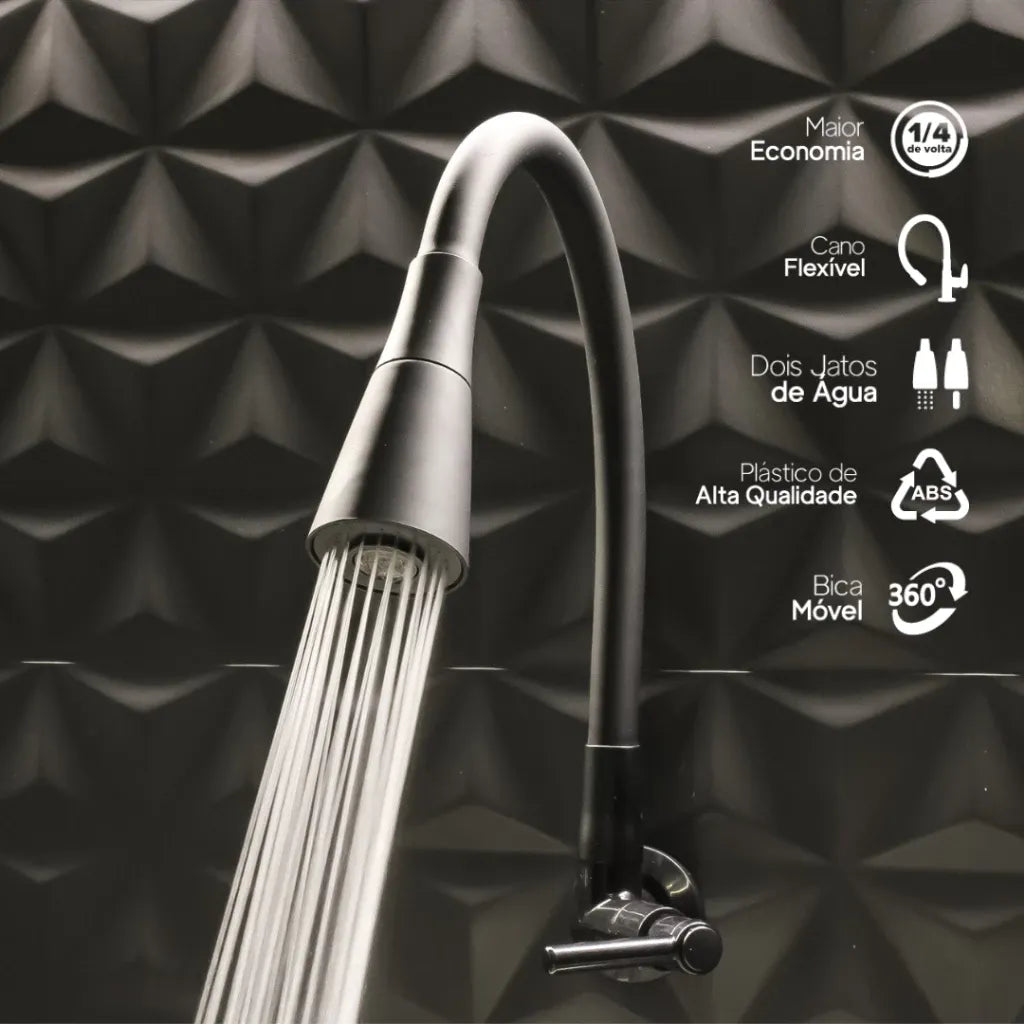 Torneira Gourmet Flexível Black Matte com Jato Duplo – BlackFlex Pro 1/2"