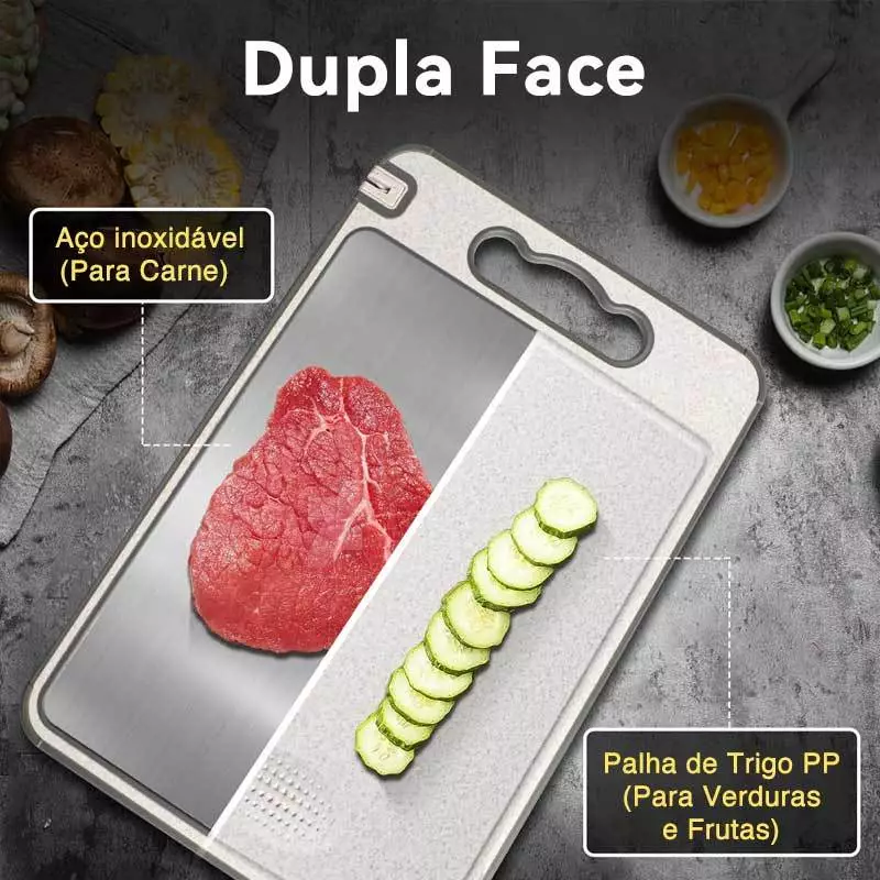 Tábua Antibacteriana Inox com Afiador Dupla Face