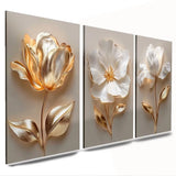 Quadros Decorativos 3 Peças Floral Dourado 3D