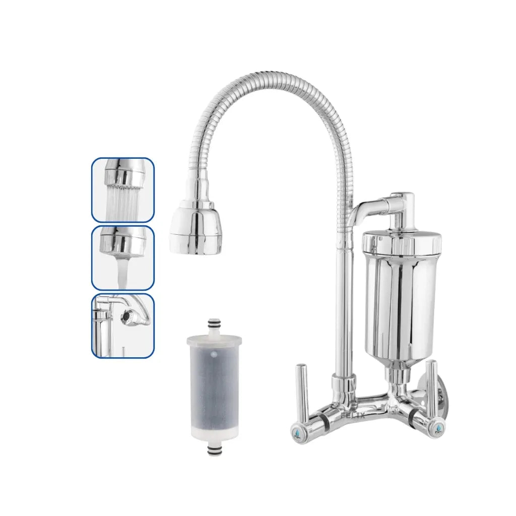 Torneira de Parede com Filtro e Cano Flexível – Água Pura e Praticidade na Cozinha