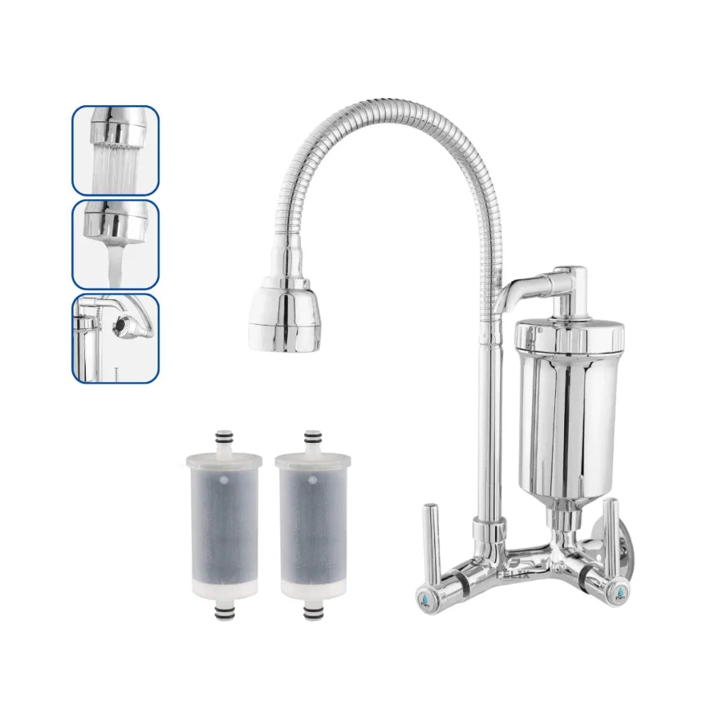 Torneira de Parede com Filtro e Cano Flexível – Água Pura e Praticidade na Cozinha
