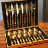 Faqueiro Inox Luxo com Detalhes Dourados — Kit 24 Peças com Maleta Elegante