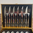 Faqueiro Inox Luxo com Detalhes Dourados — Kit 24 Peças com Maleta Elegante