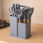 Kit Utensílios de Cozinha Silicone 19 Peças com Facas