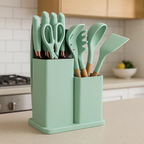 Kit Utensílios de Cozinha Silicone 19 Peças com Facas