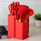 Kit Utensílios de Cozinha Silicone 19 Peças com Facas
