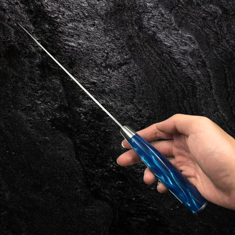 Faca Profissional Damasco Azul™ – Corte Preciso com Estilo