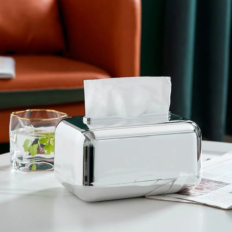 Caixa Porta-Lenço Cromada para Decoração e Organização