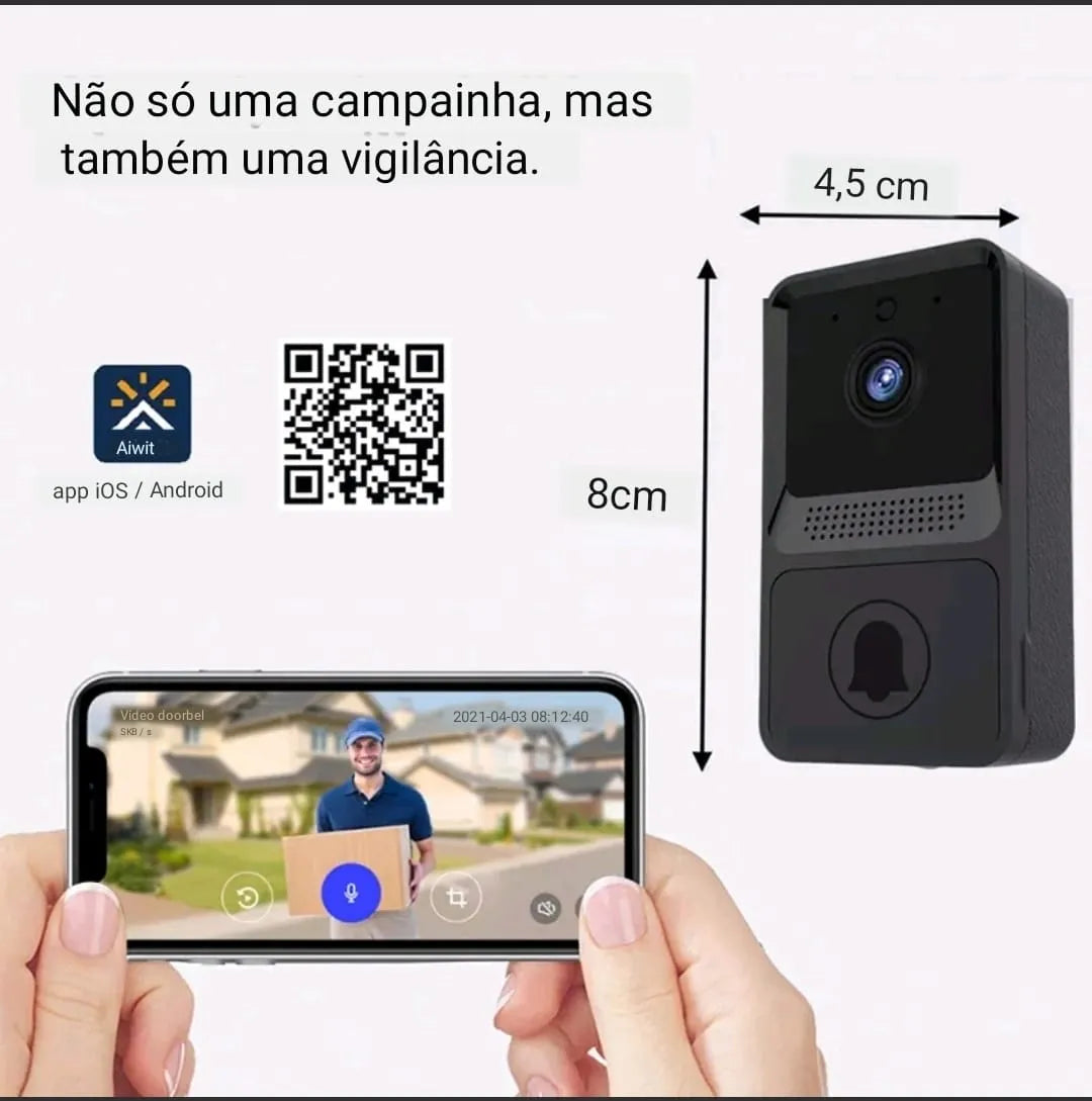 Campainha WiFi com Vídeo e Áudio Bidirecional - Visão Noturna, Full HD e Fácil Instalação - Decora Byte