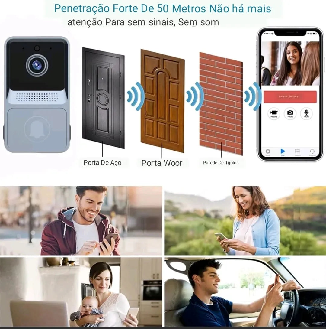 Campainha WiFi com Vídeo e Áudio Bidirecional - Visão Noturna, Full HD e Fácil Instalação - Decora Byte