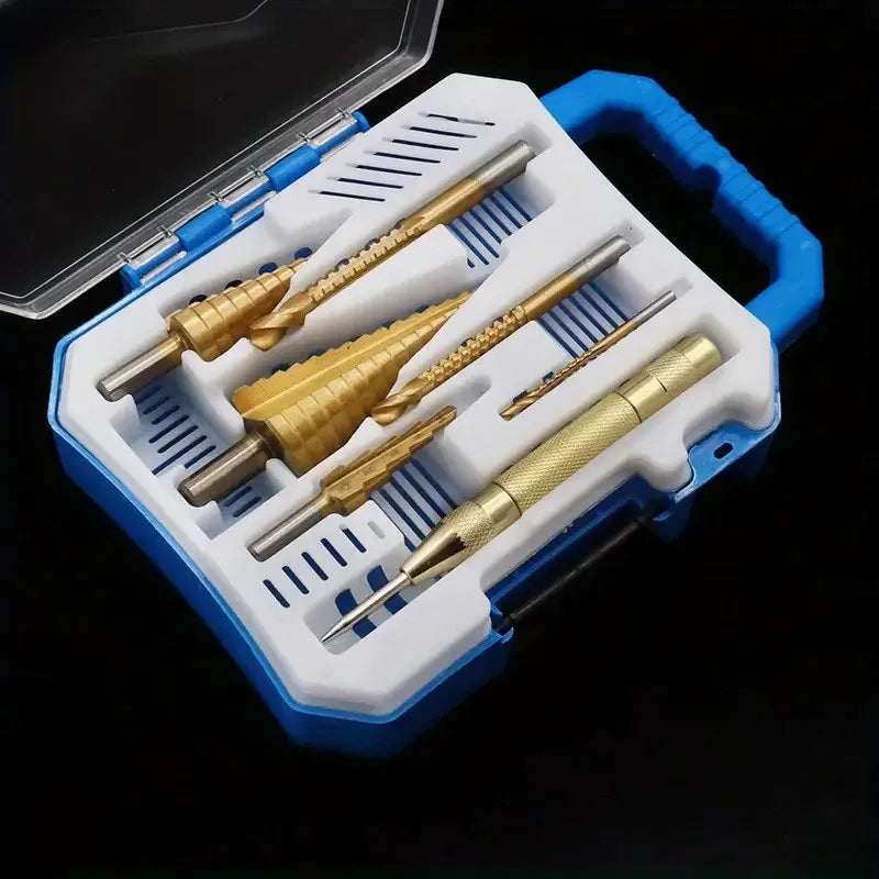 Kit com Brocas Escalonadas de Titanium 7 em 1 – Brocas Profissionais para Metal, Madeira e PVC