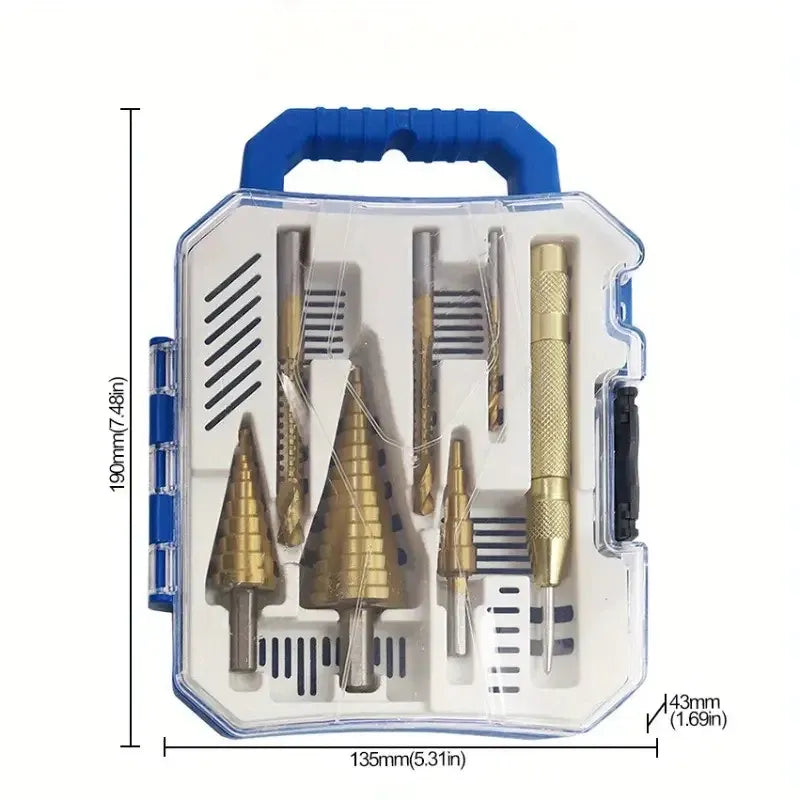Kit com Brocas Escalonadas de Titanium 7 em 1 – Brocas Profissionais para Metal, Madeira e PVC