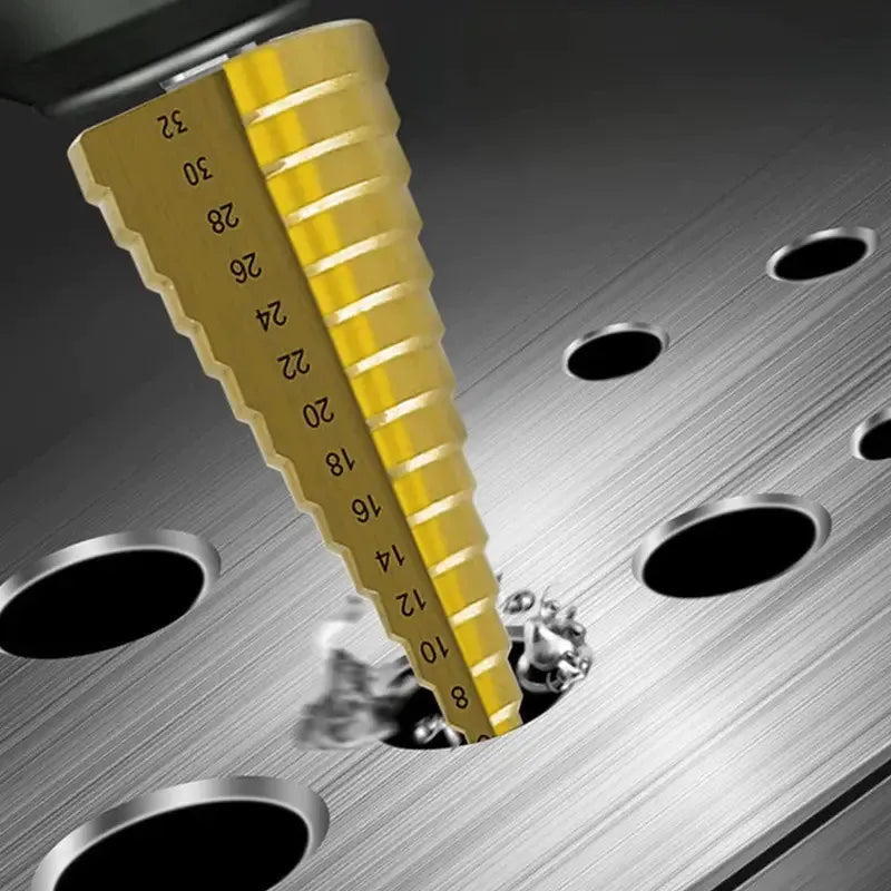 Kit com Brocas Escalonadas de Titanium 7 em 1 – Brocas Profissionais para Metal, Madeira e PVC