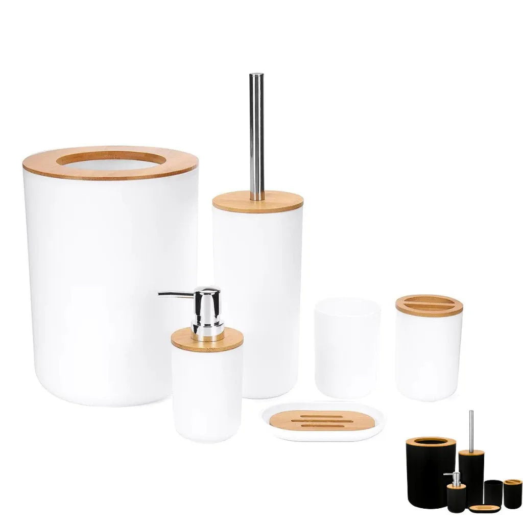 Kit 6 Acessórios para Banheiro com Detalhes em Bambu Natural