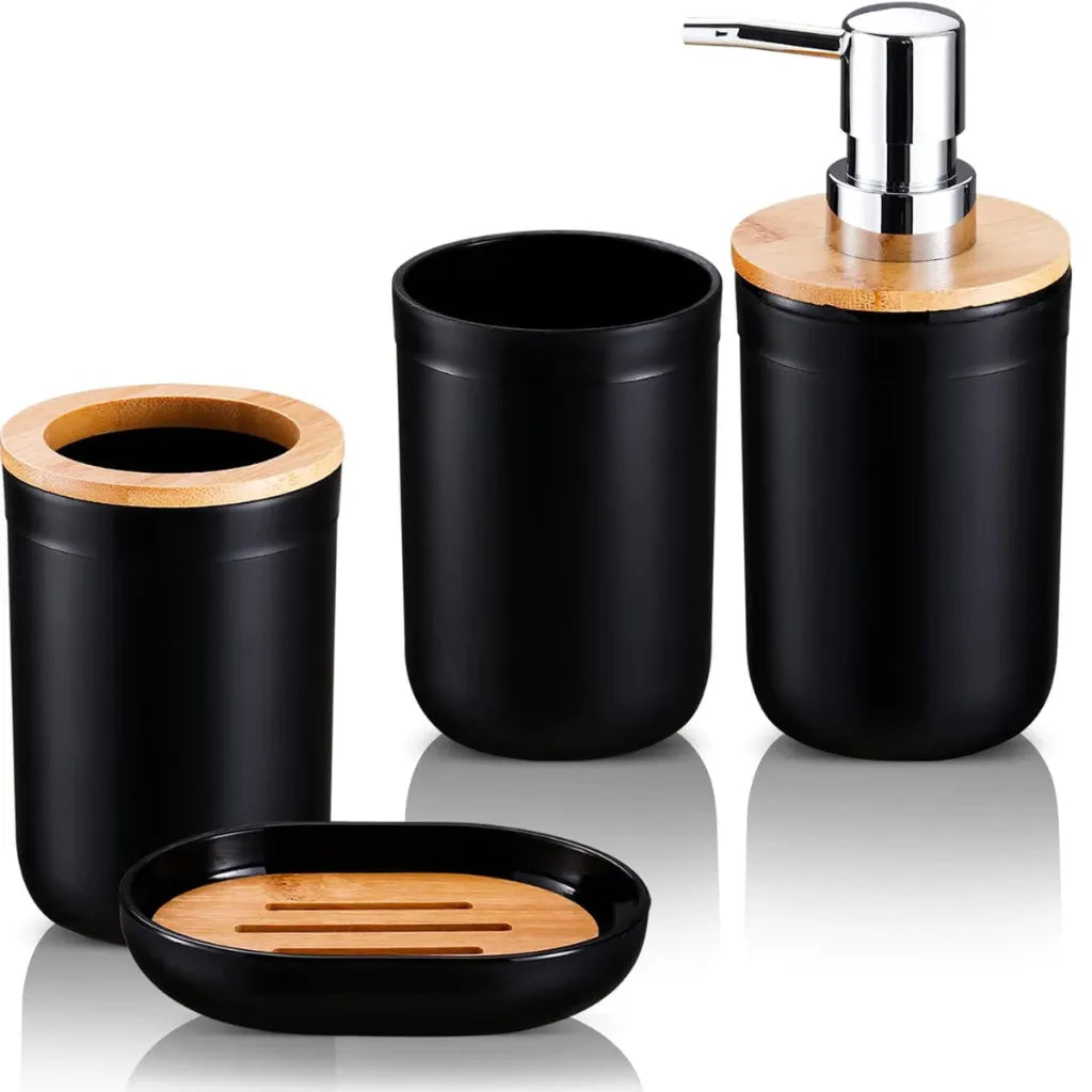 Kit 6 Acessórios para Banheiro com Detalhes em Bambu Natural