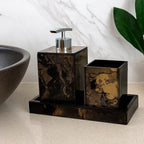Kit Lavabo Mármore Luxo com Bandeja e Dispensador em Resina