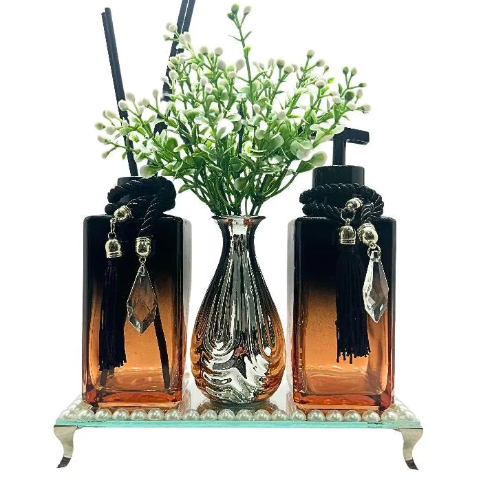 Kit Lavabo Super Luxo Rose com Aromatizador e Vaso Decorativo