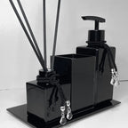 Kit Lavabo Preto Luxo com Aromatizador e Bandeja em Vidro