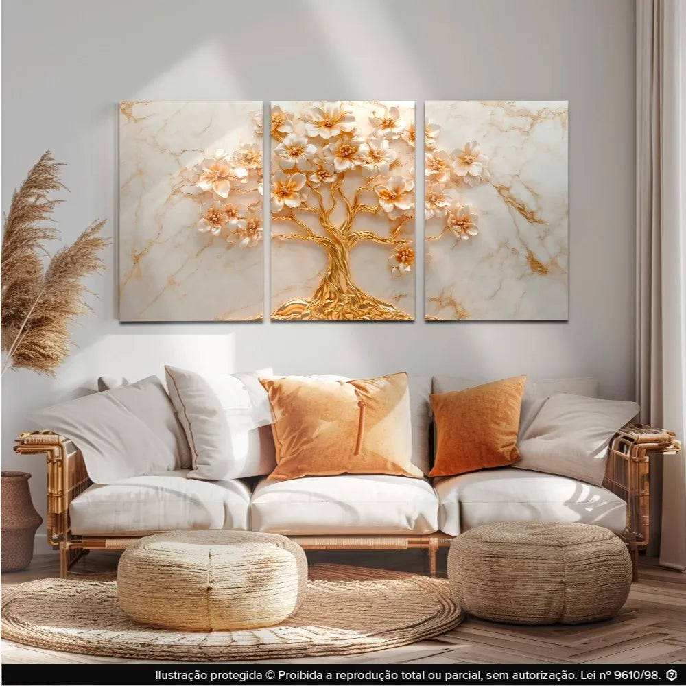 Quadro Decorativo Árvore da Vida Kit 3 Peças MDF