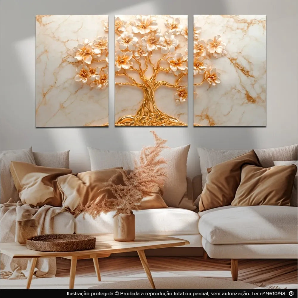 Quadro Decorativo Árvore da Vida Kit 3 Peças MDF