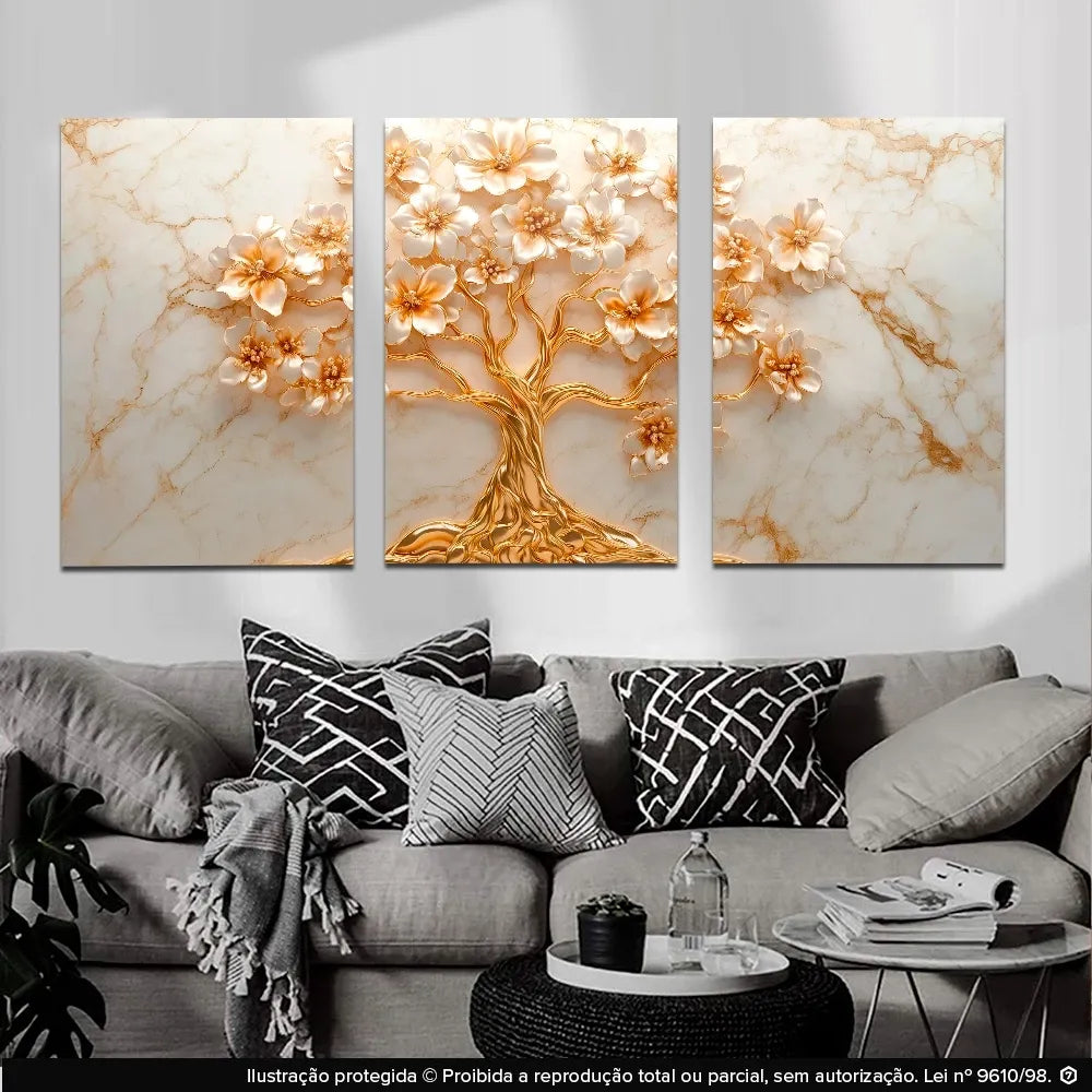 Quadro Decorativo Árvore da Vida Kit 3 Peças MDF