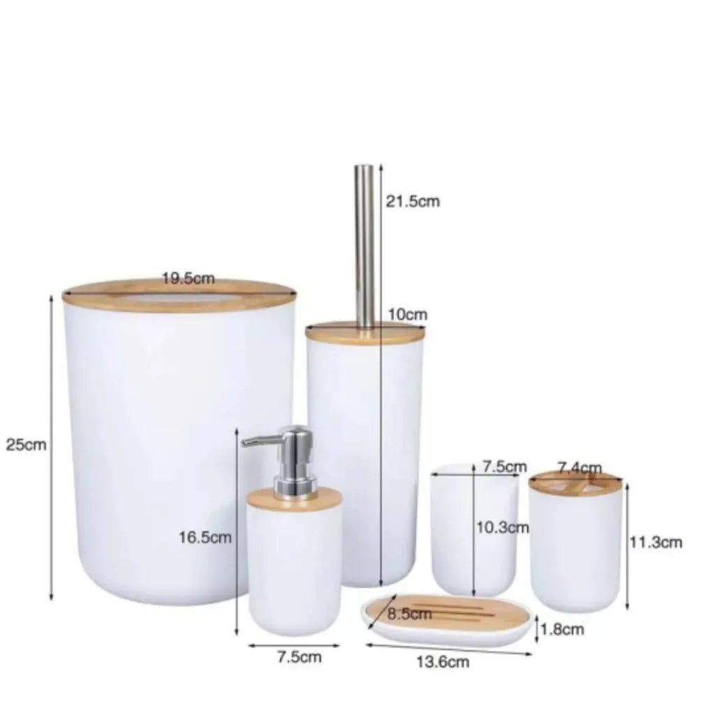Kit 6 Acessórios para Banheiro com Detalhes em Bambu Natural
