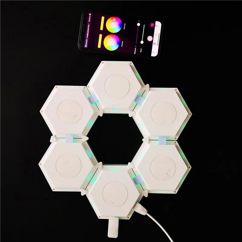 Luminária Hexagonal LED de Parede RGB - Iluminação Personalizável com 13 Cores e Controle Remoto ou Touch - Decora Byte