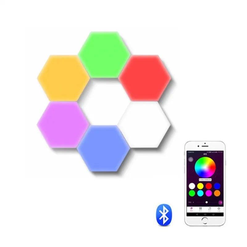 Luminária Hexagonal LED de Parede RGB - Iluminação Personalizável com 13 Cores e Controle Remoto ou Touch - Decora Byte