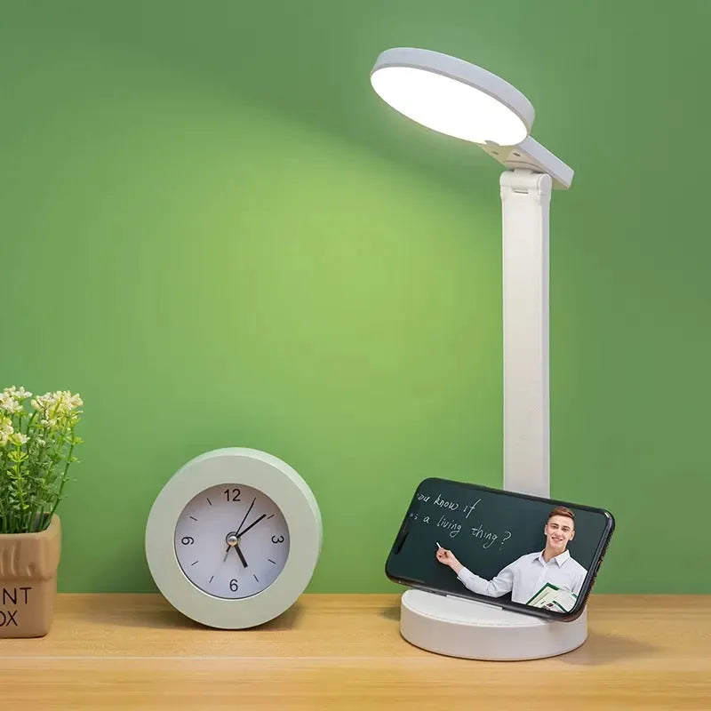 Luminária de Mesa Recarregável para Estudos em LED - Luz Ajustável, Porta USB e Design com Porta-Canetas - Decora Byte