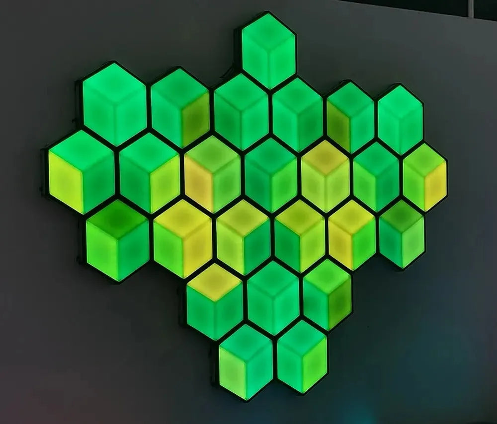 Luminária Hexagonal LED de Parede RGB - Iluminação Personalizável com 13 Cores e Controle Remoto ou Touch - Decora Byte