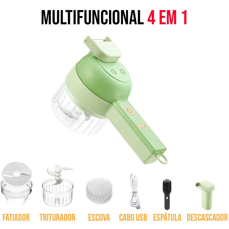 Triturador Multifuncional 4 em 1 - Cortador, Triturador, Descascador e Escova Elétrica - Lâminas de Aço Inox 304 e Motor Potente 40W - Decora Byte