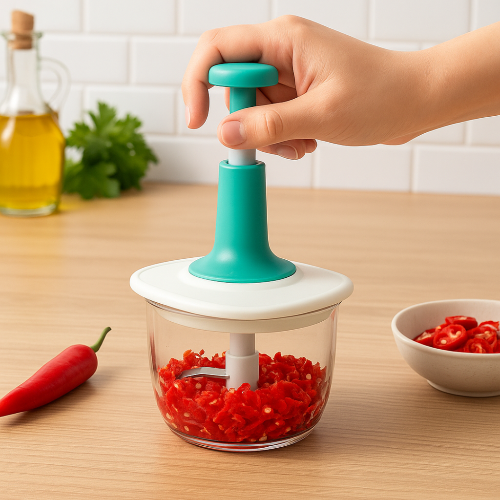 Triturador Manual 1.5L com Pressão – Processador de Alimentos Sem Corda