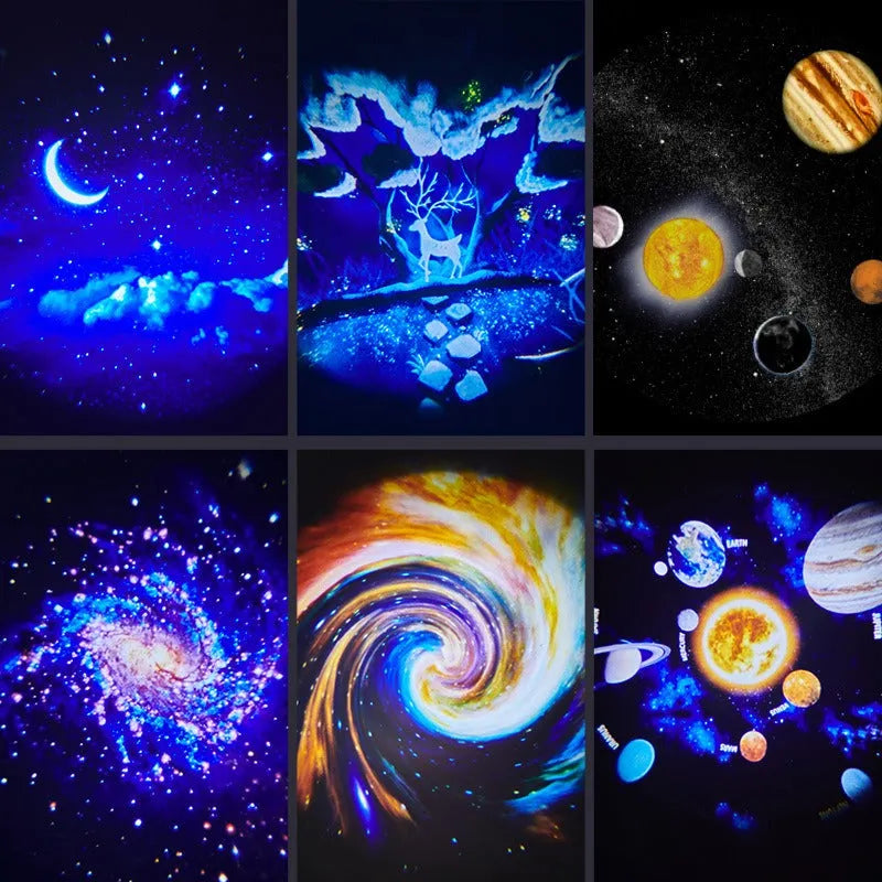 Luminária de Estrelinhas e Galáxias 7 Modos LED 360° - Projeção Giratória com Efeito Cromoterapia - Decora Byte