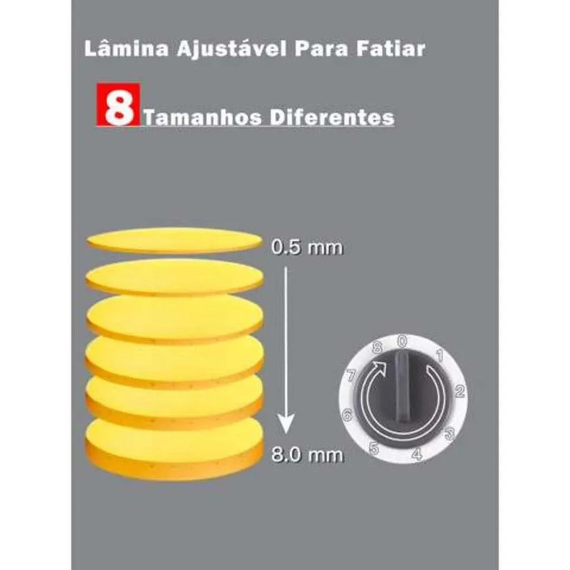 Cortador Profissional ByteChef Slice 5 em 1 - Corta, Fatia, Rala, Espessura Ajustável e Lâminas de Aço Inox - Decora Byte