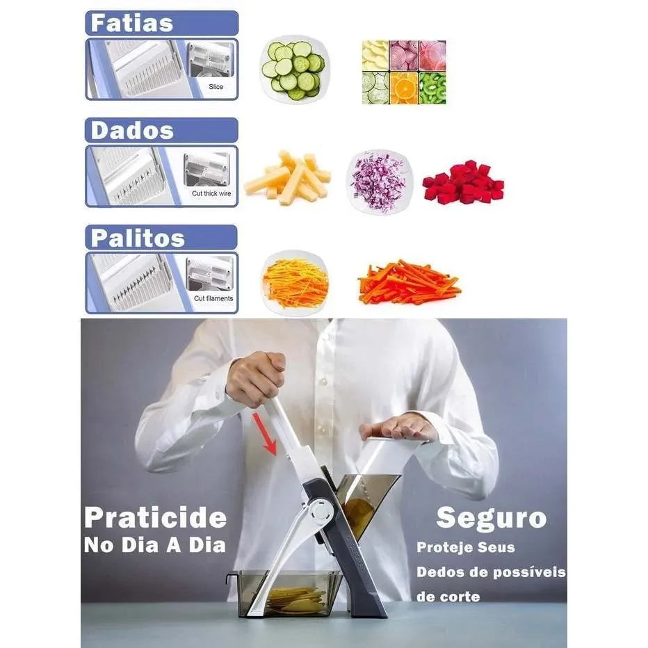 Cortador Profissional ByteChef Slice 5 em 1 - Corta, Fatia, Rala, Espessura Ajustável e Lâminas de Aço Inox - Decora Byte