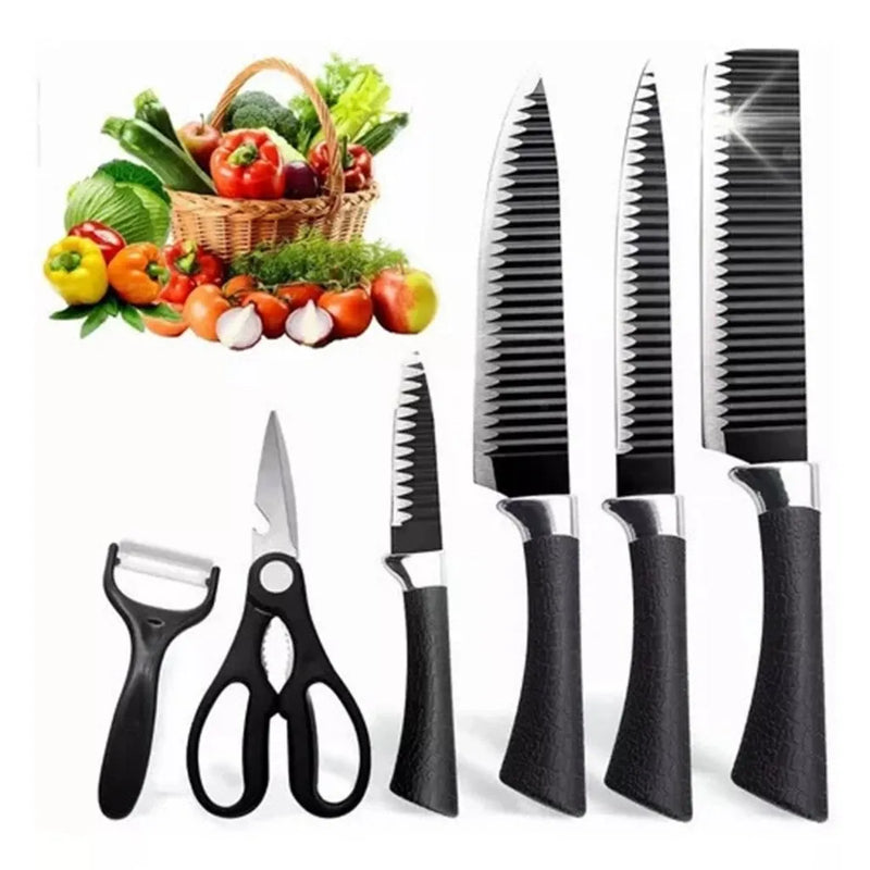 Kit de Facas DecoGrill Pro 6 em 1 - Lâminas de Aço Inox, Alças Ergonômicas e Design Moderno para Churrasco e Culinária - Decora Byte