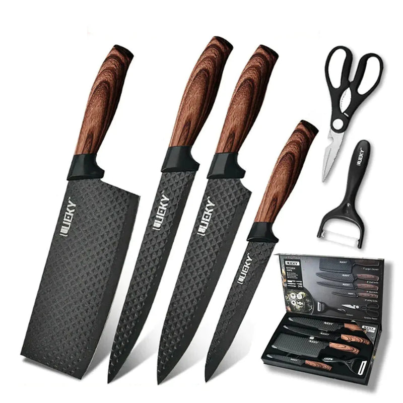 Facas de Aço Inox, Cabos Ergonômicos e Design Elegante para Cortes Precisos - Kit DecoGrill Gourmet 6 em 1 - - Decora Byte