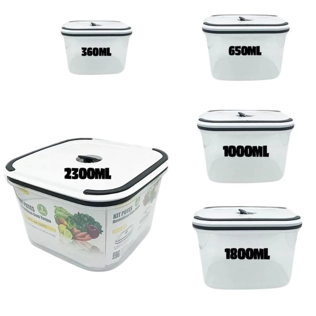Kit de 5 Potes Herméticos com Vedação a Vácuo – Organização e Frescor Garantidos!